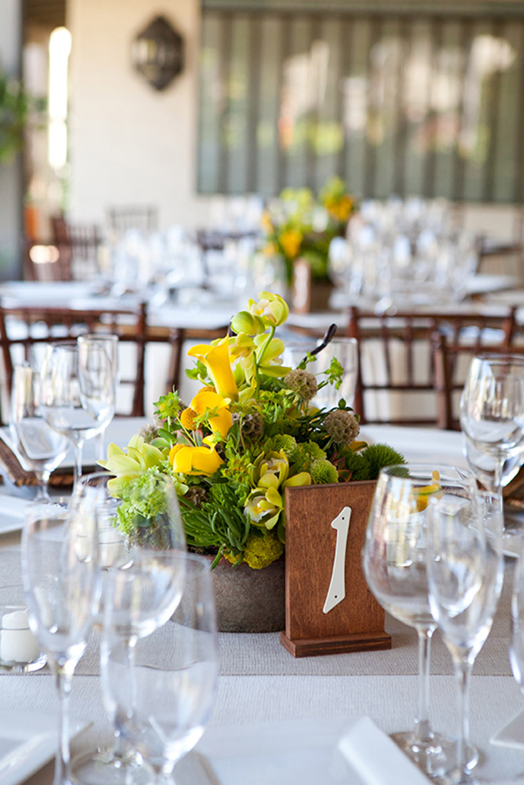 An image of the succulent centerpieces from the Sherman Garden Wedding