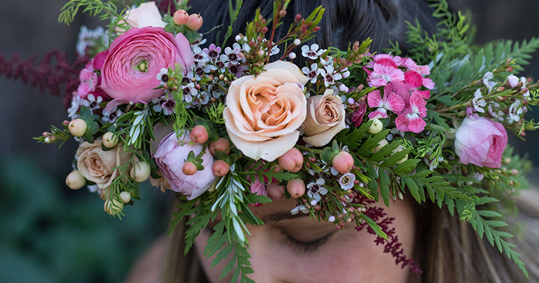 An image of a several different flowers made into a crown for the flower crown workshop