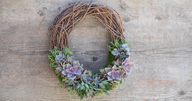 An image of a succulent grapevine wreath workshop