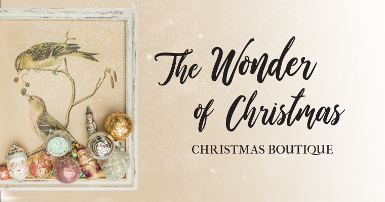 An image of golden and pastel ornaments and birds for Roger's Gardens Christmas Boutique Opening, The Wonder of Christmas