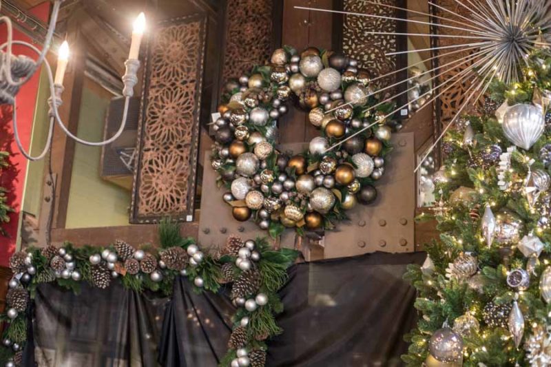 Christmas_Blog_Photos_Oct2018-16 An image of golden silk Christmas wreaths made by the Original Designs team at Roger's Gardens