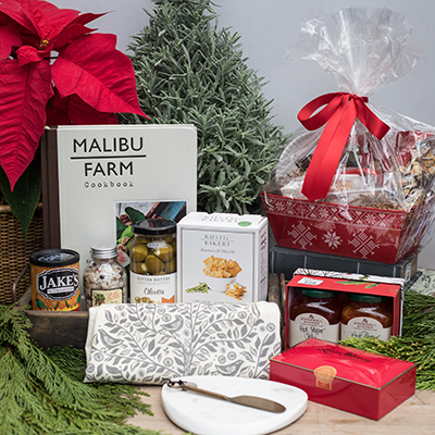 An image of several types of gourmet food for holiday gifts