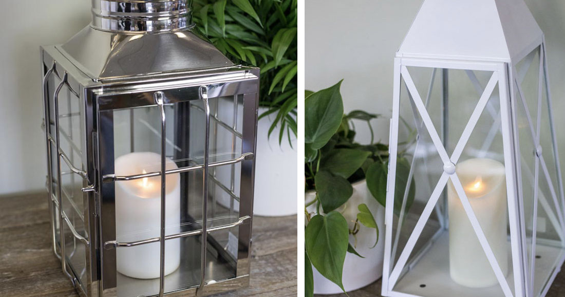 lanterns An image of an Nantucket outdoor lantern and a white lantern